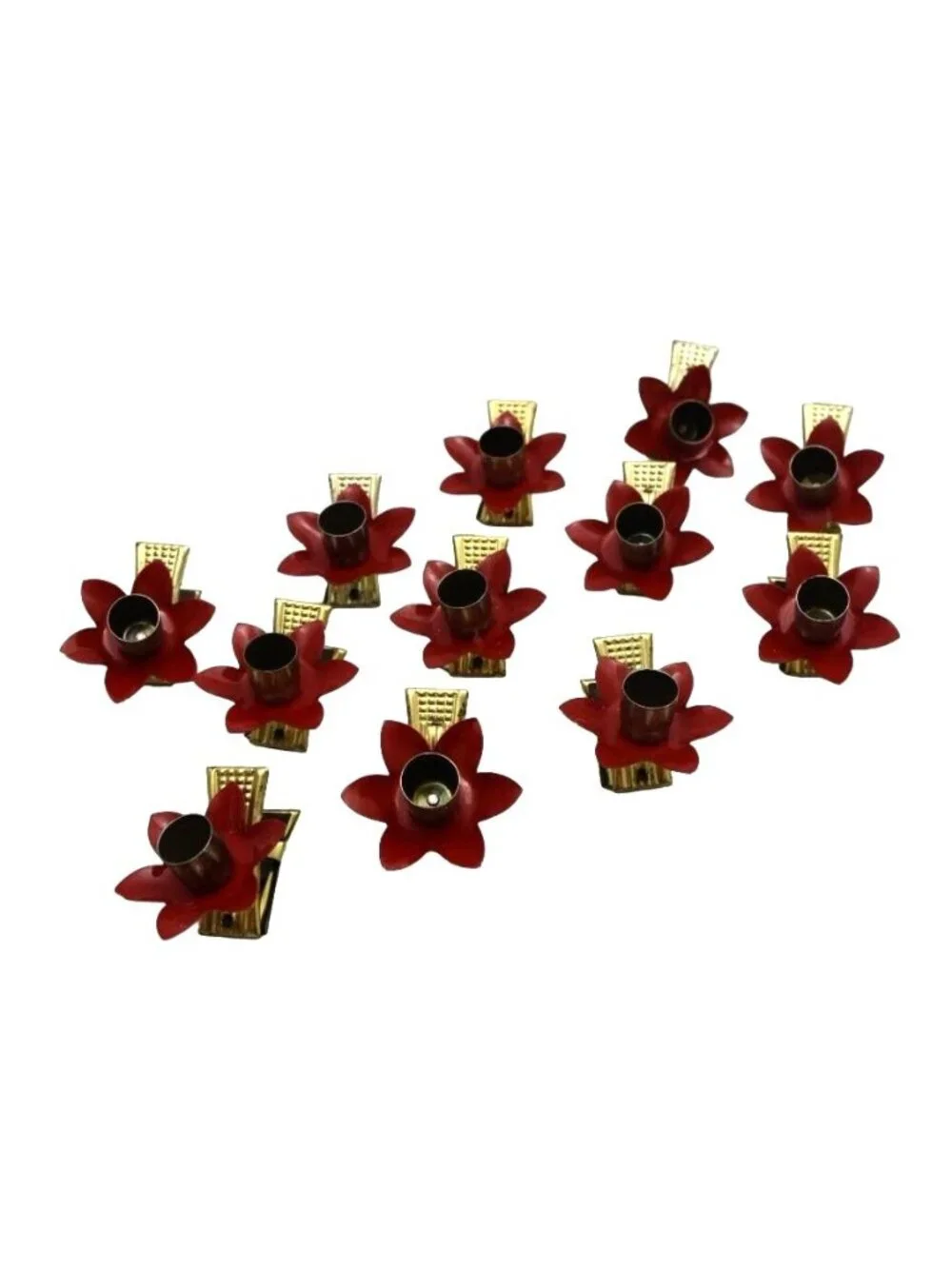 Vintage Red Poinsettia Metal Candle Clips Christmas Tree Decor Set of 12